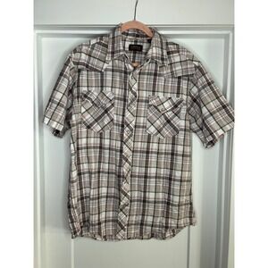 Lincoln Outfitters Mens Plaid Short Sleeve Western Pearl Snap Shirt Large